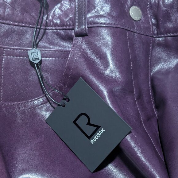Rudsak | Women’s Bootcut Leather Pants In Eggplant With Faded Finish - Picture 3 of 15